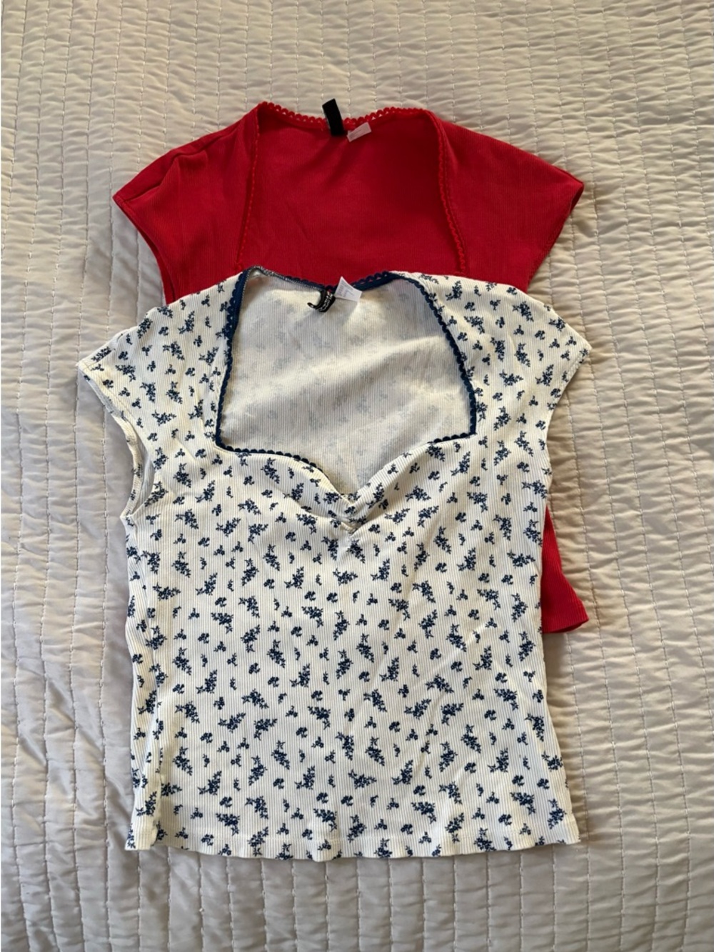 Divided Red Short-Sleeve Top & White Floral Top from H&M